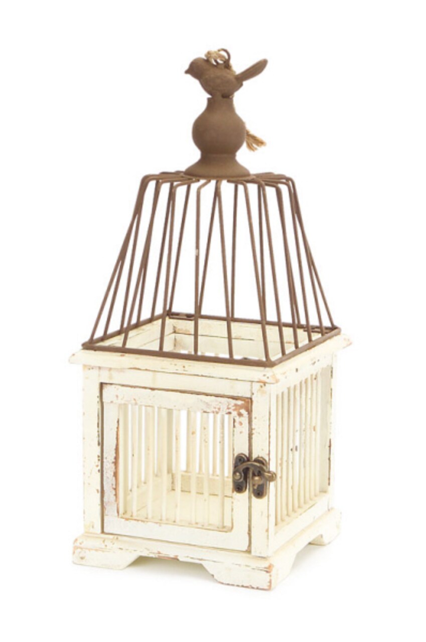 Melrose 14" Tea Garden Elegant Oiseau Distressed Rustic Wooden Bird Cage Decoration